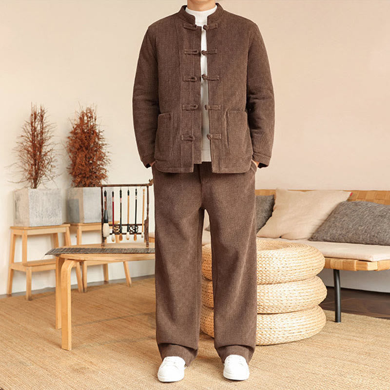Buddha Stones 2-teiliger Winteranzug für Herren, einfarbig, mit Froschknopfverschluss, Baumwolle, lange Ärmel, Jacke und Hose mit Taschen - Peru - US/UK/AU46, EU56 (5XL) - image 25