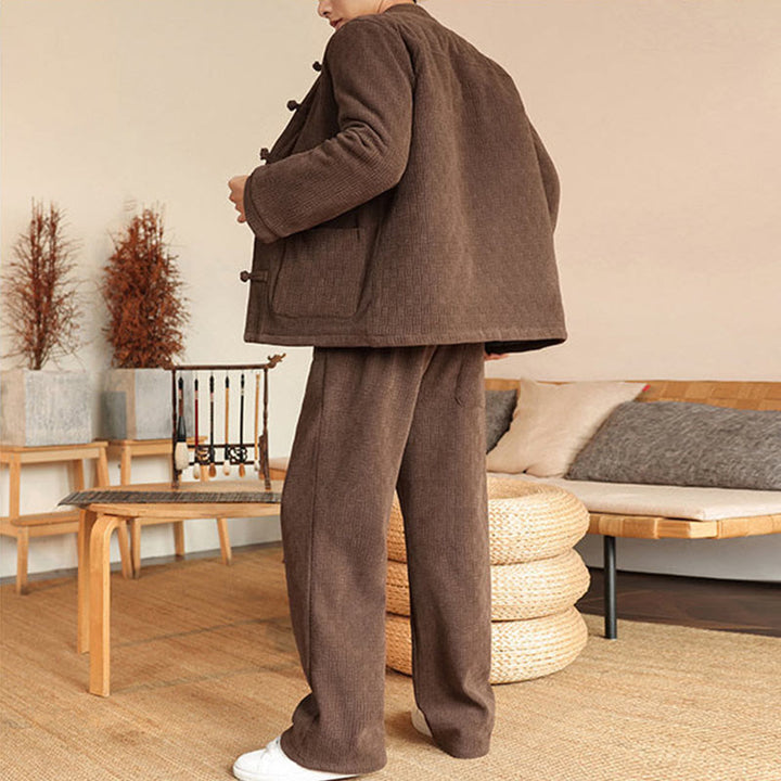 Buddha Stones 2-teiliger Winteranzug für Herren, einfarbig, mit Froschknopfverschluss, Baumwolle, lange Ärmel, Jacke und Hose mit Taschen - image 28