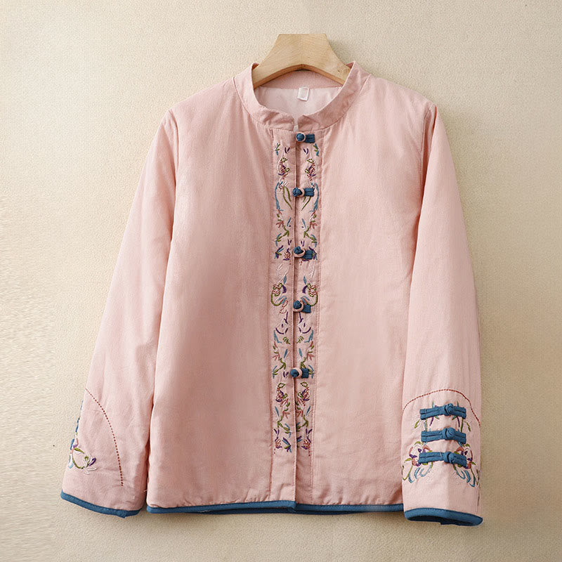 Winterliche Damen-Thermojacke mit Buddha Stones, Winterblumenstickerei, Froschknopfverschluss und langen Ärmeln - Rosa - US12, UK/AU16, EU44 (3XL) - image 7