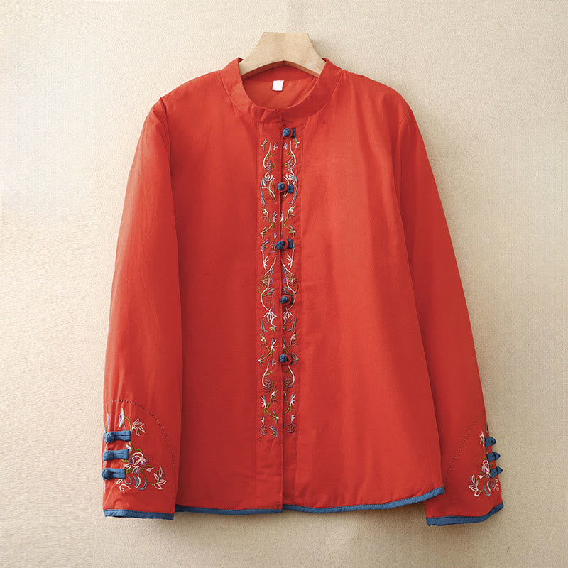 Winterliche Damen-Thermojacke mit Buddha Stones, Winterblumenstickerei, Froschknopfverschluss und langen Ärmeln - Orangerot - US12, UK/AU16, EU44 (3XL) - image 17