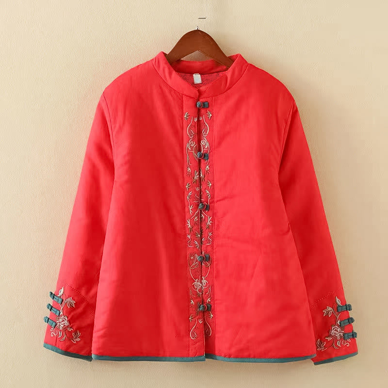 Winterliche Damen-Thermojacke mit Buddha Stones, Winterblumenstickerei, Froschknopfverschluss und langen Ärmeln - Rot - US12, UK/AU16, EU44 (3XL) - image 23
