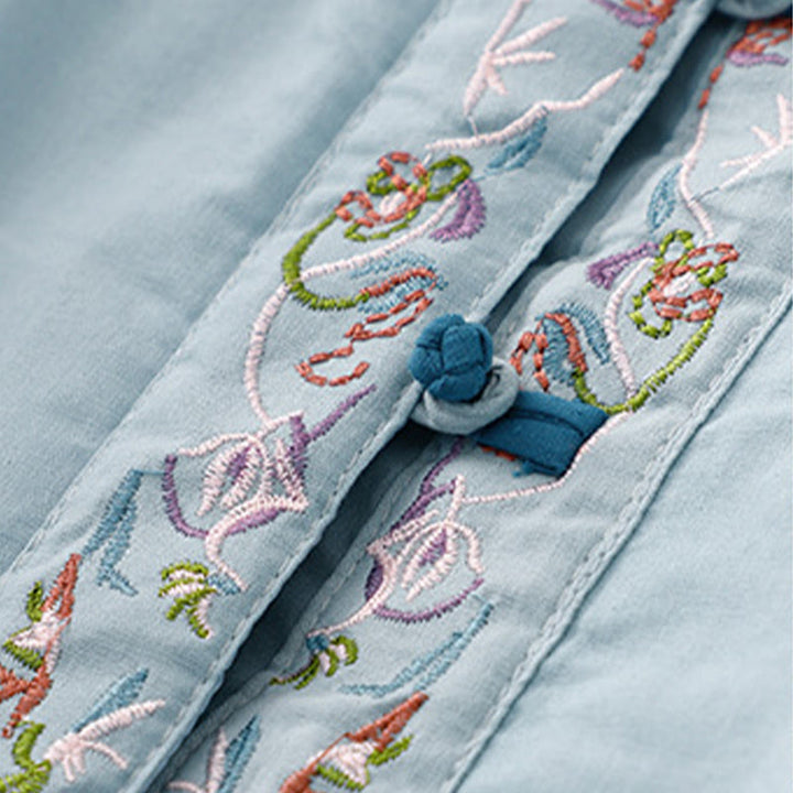 Winterliche Damen-Thermojacke mit Buddha Stones, Winterblumenstickerei, Froschknopfverschluss und langen Ärmeln - image 3