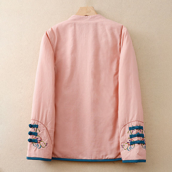 Winterliche Damen-Thermojacke mit Buddha Stones, Winterblumenstickerei, Froschknopfverschluss und langen Ärmeln - image 8