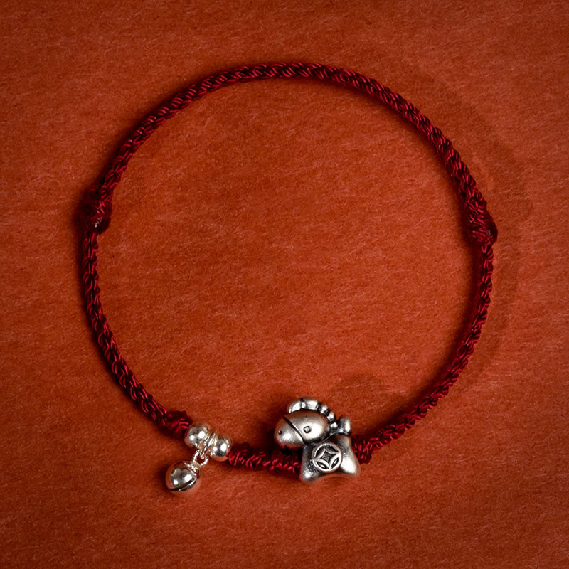 Buddha Stones, 999 Sterling Silber, Jahr des Pferdes, 925 Sterling Silber, Glockenschnur, Glücksarmband für Kinder und Erwachsene - Dunkelrotes Seil - Kinder-Fußkettchen (Umfang 18-23 cm) - image 16