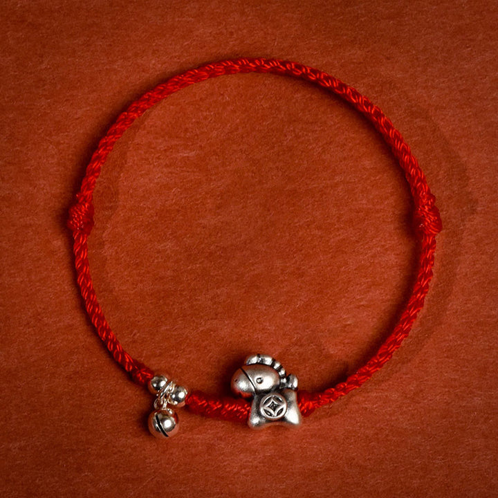 Buddha Stones, 999 Sterling Silber, Jahr des Pferdes, 925 Sterling Silber, Glockenschnur, Glücksarmband für Kinder und Erwachsene - Rotes Seil - Kinder-Fußkettchen (Umfang 18-23 cm) - image 1