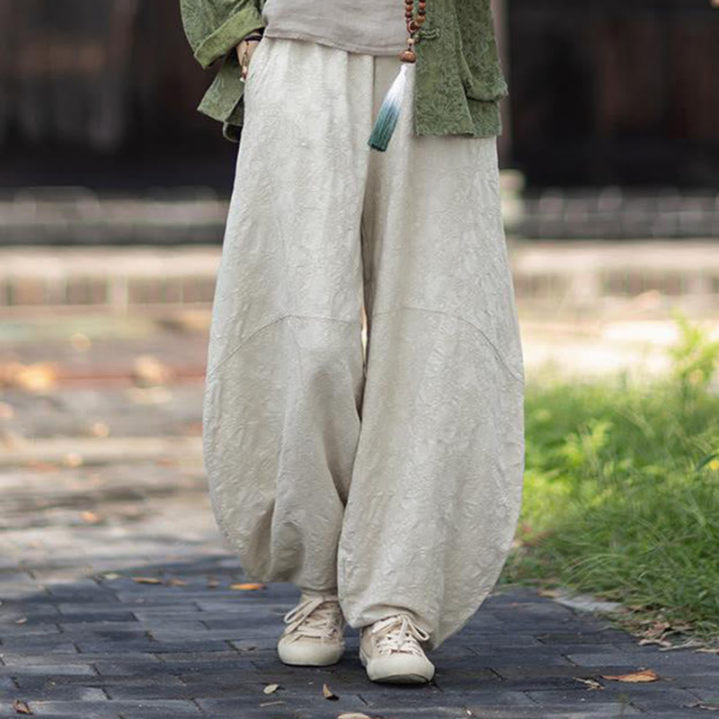 Buddha Stones Herbst Jacquard Damen Langarmhemd mit Froschknopfleiste und Hose aus Baumwoll-Leinen-Mischgewebe - Beige Hose - US4-6, UK/AU8-10, EU36-38 (F) - image 29