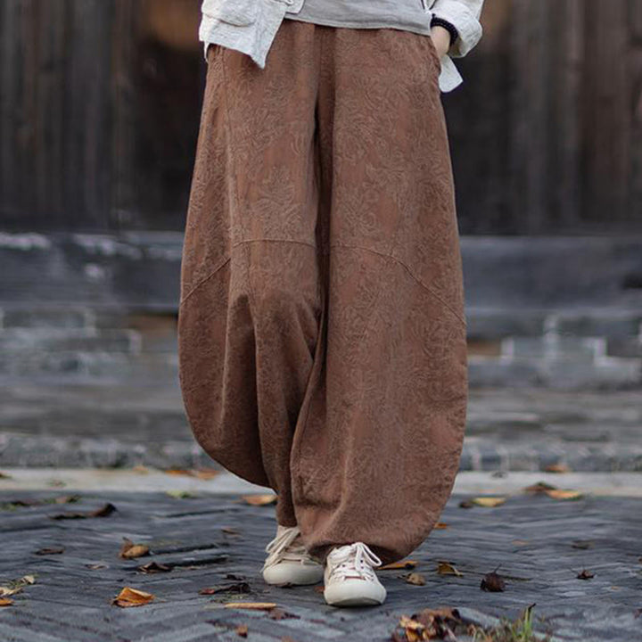 Buddha Stones Herbst Jacquard Damen Langarmhemd mit Froschknopfleiste und Hose aus Baumwoll-Leinen-Mischgewebe - Braune Hose - US4-6, UK/AU8-10, EU36-38 (F) - image 36