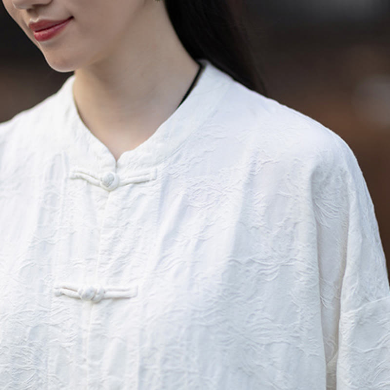 Buddha Stones Herbst Jacquard Damen Langarmhemd mit Froschknopfleiste und Hose aus Baumwoll-Leinen-Mischgewebe - image 21