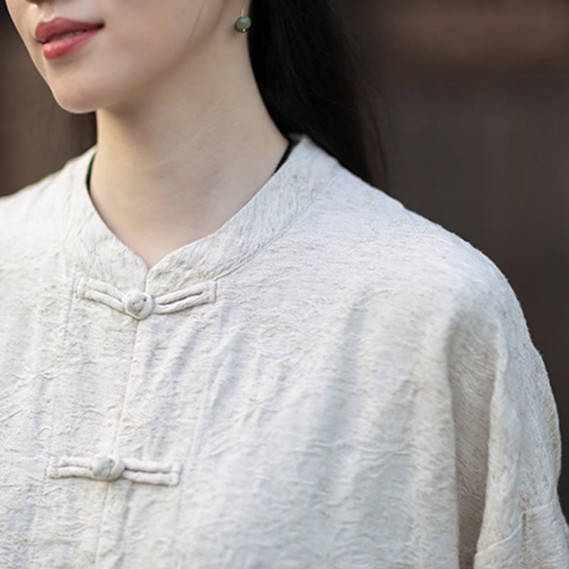 Buddha Stones Herbst Jacquard Damen Langarmhemd mit Froschknopfleiste und Hose aus Baumwoll-Leinen-Mischgewebe - image 27