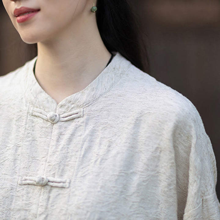 Buddha Stones Herbst Jacquard Damen Langarmhemd mit Froschknopfleiste und Hose aus Baumwoll-Leinen-Mischgewebe - image 27