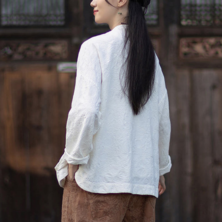 Buddha Stones Herbst Jacquard Damen Langarmhemd mit Froschknopfleiste und Hose aus Baumwoll-Leinen-Mischgewebe - image 16