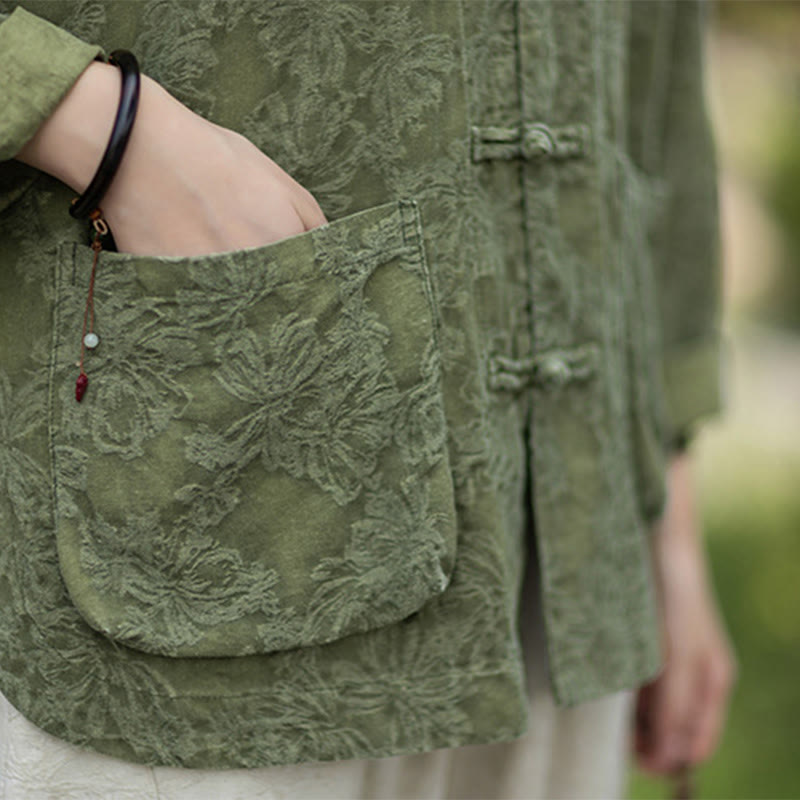 Buddha Stones Herbst Jacquard Damen Langarmhemd mit Froschknopfleiste und Hose aus Baumwoll-Leinen-Mischgewebe - image 12