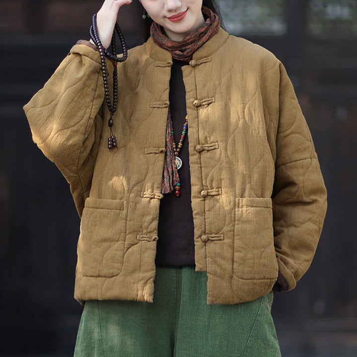 Buddha Stones Winterliche Damen-Thermojacke mit geschwungenen Linien, Froschknopfverschluss, langen Ärmeln, aus Ramie-Baumwollmischung und mit Taschen - Goldrute - US4-12, UK/AU8-16, EU36-44 (F) - image 29