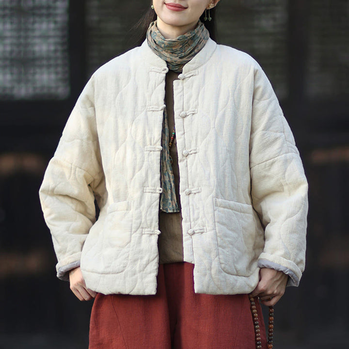 Buddha Stones Winterliche Damen-Thermojacke mit geschwungenen Linien, Froschknopfverschluss, langen Ärmeln, aus Ramie-Baumwollmischung und mit Taschen - Leinen - US4-12, UK/AU8-16, EU36-44 (F) - image 14