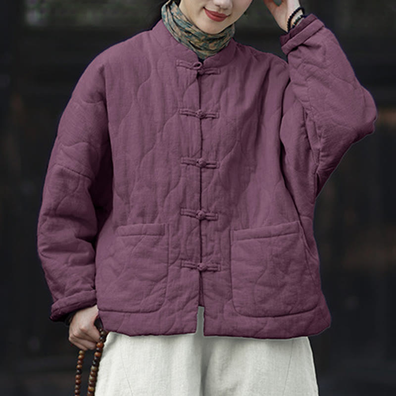 Buddha Stones Winterliche Damen-Thermojacke mit geschwungenen Linien, Froschknopfverschluss, langen Ärmeln, aus Ramie-Baumwollmischung und mit Taschen - image 40
