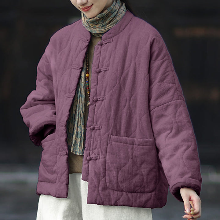 Buddha Stones Winterliche Damen-Thermojacke mit geschwungenen Linien, Froschknopfverschluss, langen Ärmeln, aus Ramie-Baumwollmischung und mit Taschen - image 39