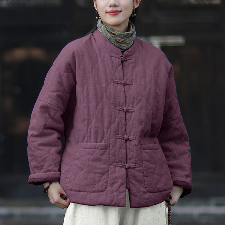 Buddha Stones Winterliche Damen-Thermojacke mit geschwungenen Linien, Froschknopfverschluss, langen Ärmeln, aus Ramie-Baumwollmischung und mit Taschen - image 42