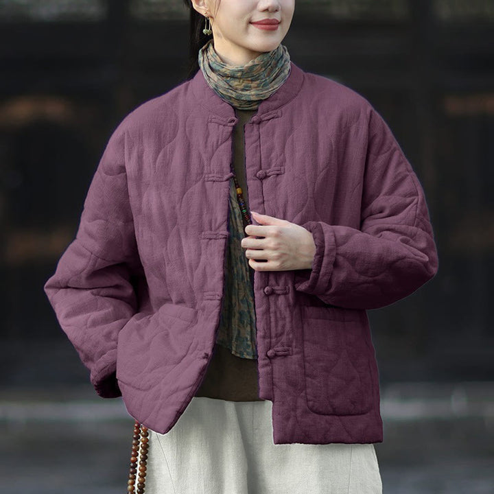 Buddha Stones Winterliche Damen-Thermojacke mit geschwungenen Linien, Froschknopfverschluss, langen Ärmeln, aus Ramie-Baumwollmischung und mit Taschen - Lila - US4-12, UK/AU8-16, EU36-44 (F) - image 38