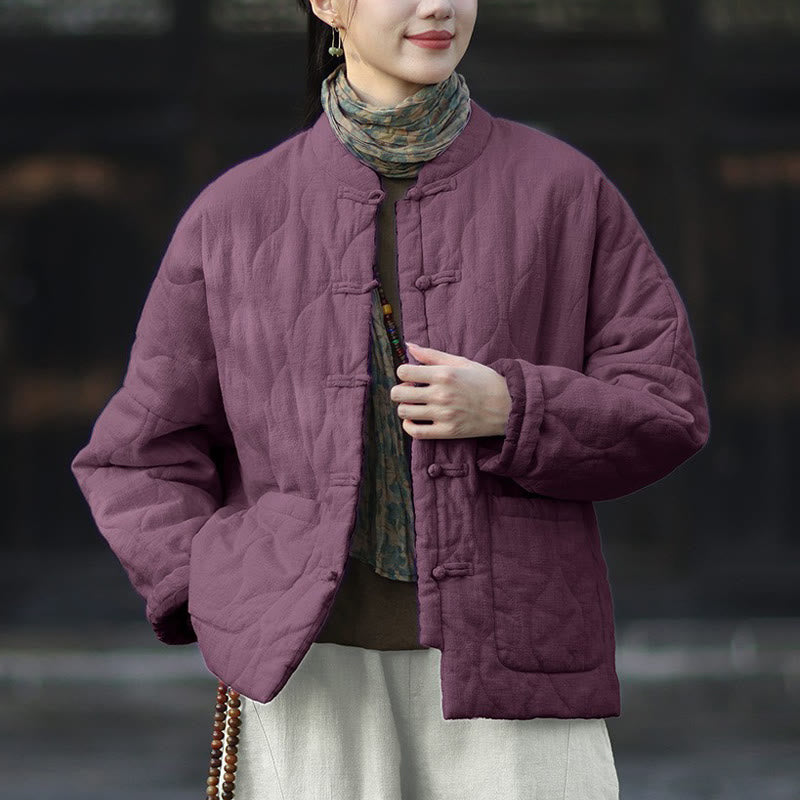 Buddha Stones Winterliche Damen-Thermojacke mit geschwungenen Linien, Froschknopfverschluss, langen Ärmeln, aus Ramie-Baumwollmischung und mit Taschen - Lila - US4-12, UK/AU8-16, EU36-44 (F) - image 38