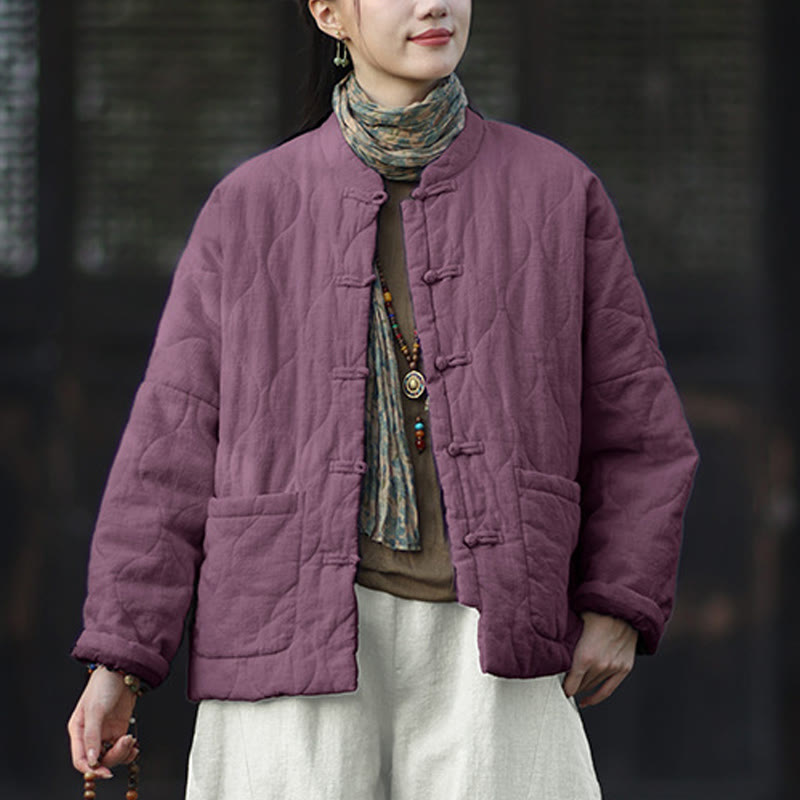 Buddha Stones Winterliche Damen-Thermojacke mit geschwungenen Linien, Froschknopfverschluss, langen Ärmeln, aus Ramie-Baumwollmischung und mit Taschen - image 41