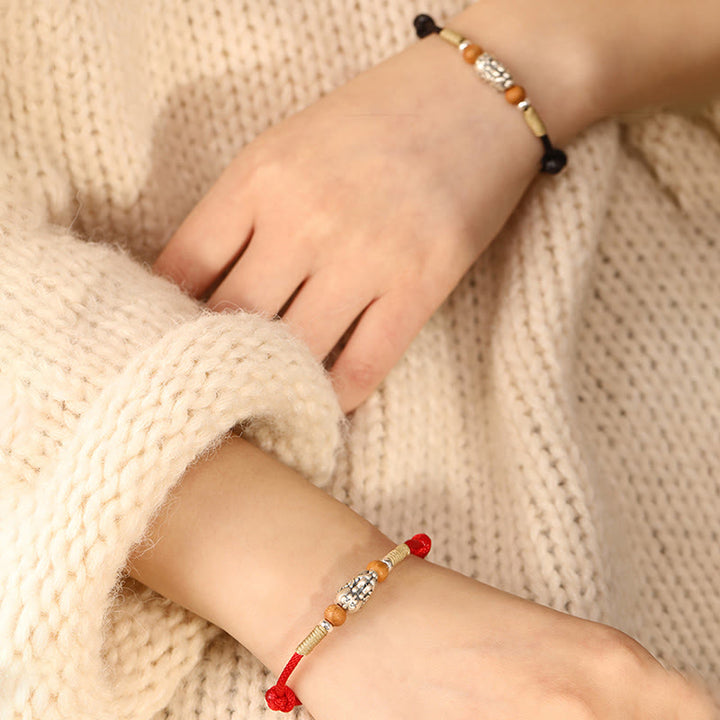 Buddha Stones, 999er Sterlingsilber, Pixiu-Anhänger, Pfirsichholzperle, handgefertigtes geflochtenes Glücksarmband/Fußkettchen - image 19