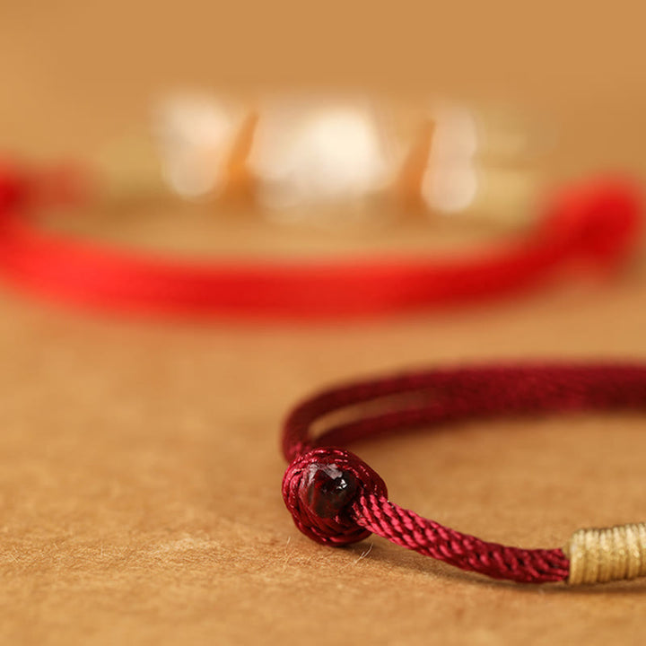 Buddha Stones, 999er Sterlingsilber, Pixiu-Anhänger, Pfirsichholzperle, handgefertigtes geflochtenes Glücksarmband/Fußkettchen - image 21