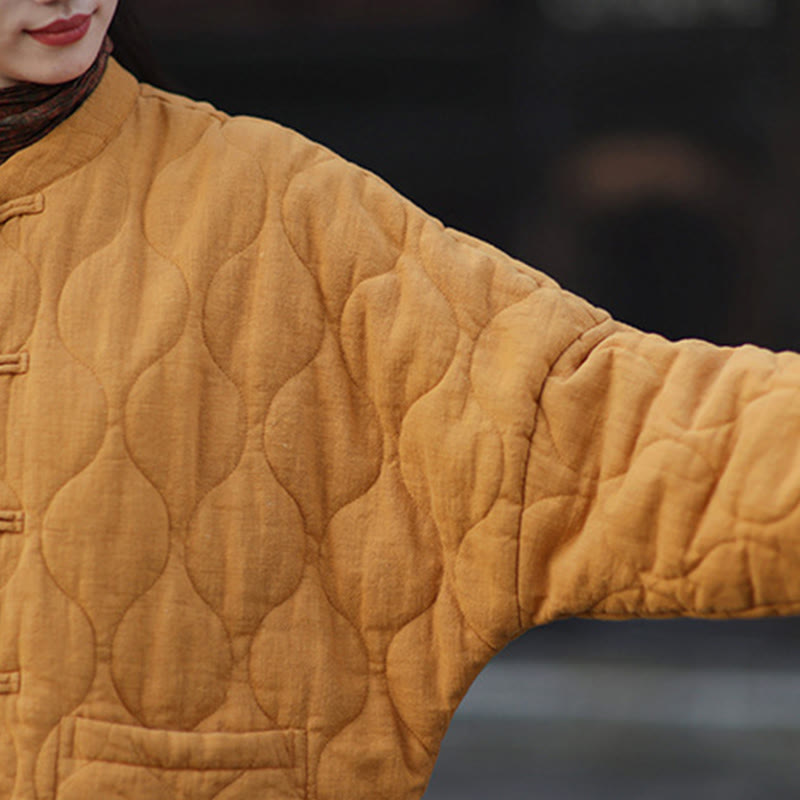 Buddha Stones Winterliche Damen-Thermojacke mit geschwungenen Linien, Froschknopfverschluss, langen Ärmeln, aus Ramie-Baumwollmischung und mit Taschen - image 12