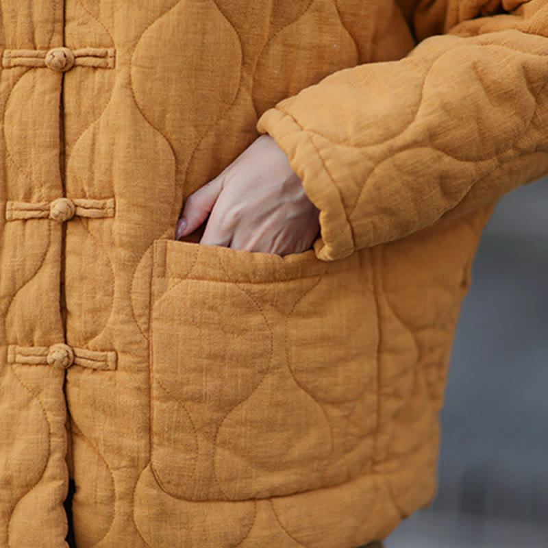 Buddha Stones Winterliche Damen-Thermojacke mit geschwungenen Linien, Froschknopfverschluss, langen Ärmeln, aus Ramie-Baumwollmischung und mit Taschen - image 13