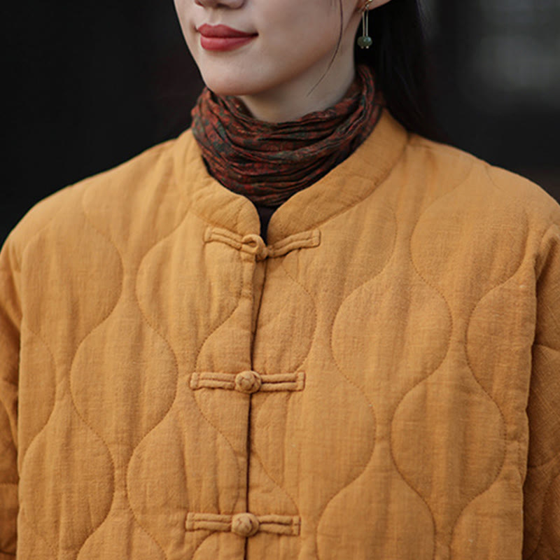Buddha Stones Winterliche Damen-Thermojacke mit geschwungenen Linien, Froschknopfverschluss, langen Ärmeln, aus Ramie-Baumwollmischung und mit Taschen - image 11