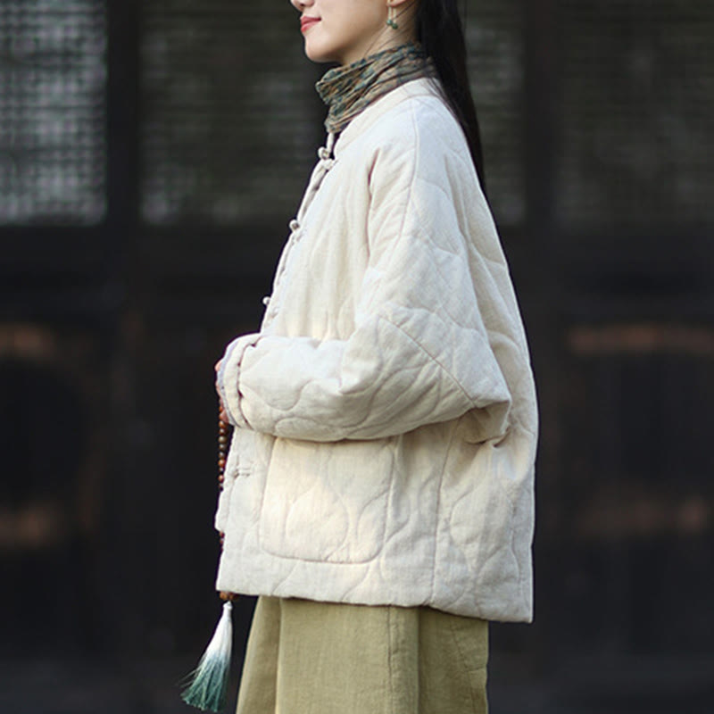 Buddha Stones Winterliche Damen-Thermojacke mit geschwungenen Linien, Froschknopfverschluss, langen Ärmeln, aus Ramie-Baumwollmischung und mit Taschen - image 17