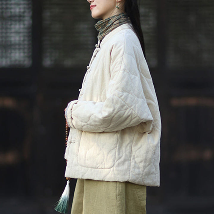 Buddha Stones Winterliche Damen-Thermojacke mit geschwungenen Linien, Froschknopfverschluss, langen Ärmeln, aus Ramie-Baumwollmischung und mit Taschen - image 17