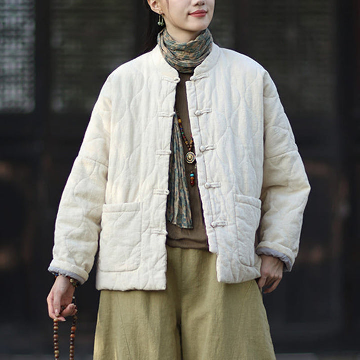 Buddha Stones Winterliche Damen-Thermojacke mit geschwungenen Linien, Froschknopfverschluss, langen Ärmeln, aus Ramie-Baumwollmischung und mit Taschen - image 26