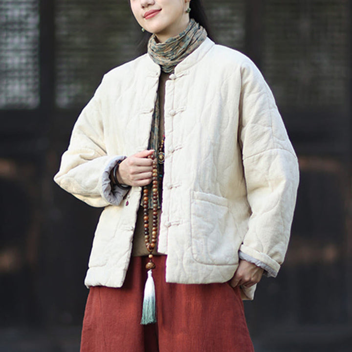 Buddha Stones Winterliche Damen-Thermojacke mit geschwungenen Linien, Froschknopfverschluss, langen Ärmeln, aus Ramie-Baumwollmischung und mit Taschen - image 28