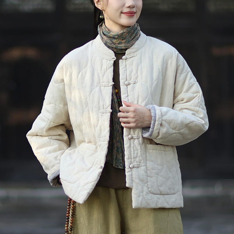 Buddha Stones Winterliche Damen-Thermojacke mit geschwungenen Linien, Froschknopfverschluss, langen Ärmeln, aus Ramie-Baumwollmischung und mit Taschen - image 15