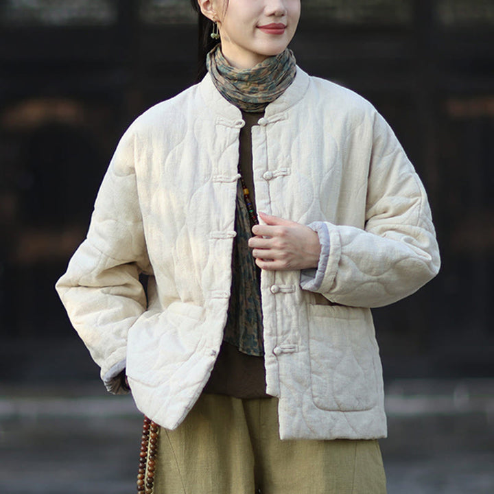 Buddha Stones Winterliche Damen-Thermojacke mit geschwungenen Linien, Froschknopfverschluss, langen Ärmeln, aus Ramie-Baumwollmischung und mit Taschen - image 15
