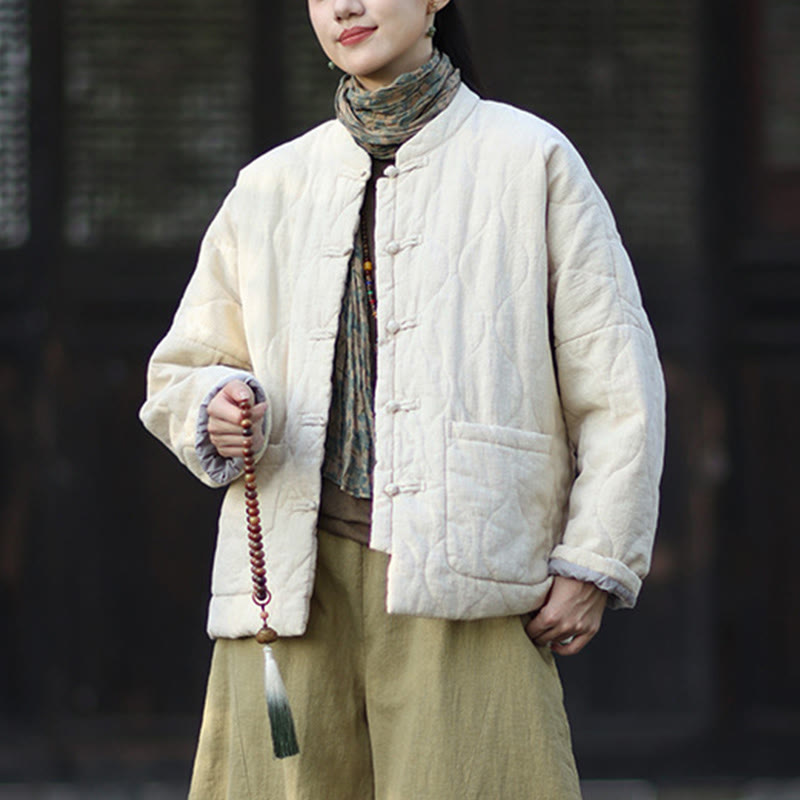Buddha Stones Winterliche Damen-Thermojacke mit geschwungenen Linien, Froschknopfverschluss, langen Ärmeln, aus Ramie-Baumwollmischung und mit Taschen - image 25