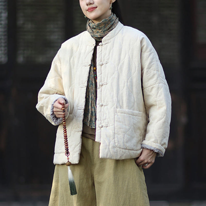 Buddha Stones Winterliche Damen-Thermojacke mit geschwungenen Linien, Froschknopfverschluss, langen Ärmeln, aus Ramie-Baumwollmischung und mit Taschen - image 25