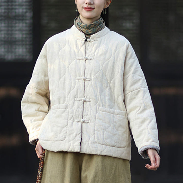 Buddha Stones Winterliche Damen-Thermojacke mit geschwungenen Linien, Froschknopfverschluss, langen Ärmeln, aus Ramie-Baumwollmischung und mit Taschen - image 27