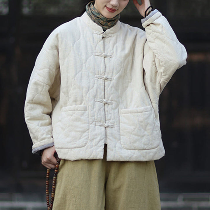 Buddha Stones Winterliche Damen-Thermojacke mit geschwungenen Linien, Froschknopfverschluss, langen Ärmeln, aus Ramie-Baumwollmischung und mit Taschen - image 19