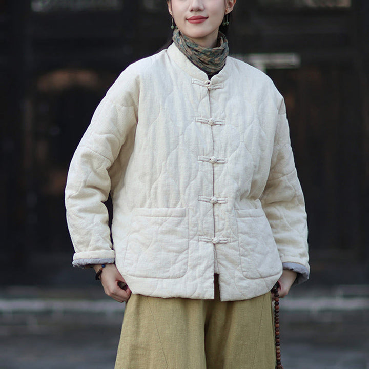 Buddha Stones Winterliche Damen-Thermojacke mit geschwungenen Linien, Froschknopfverschluss, langen Ärmeln, aus Ramie-Baumwollmischung und mit Taschen - image 22