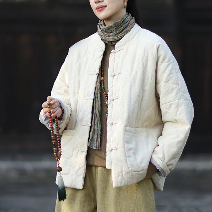 Buddha Stones Winterliche Damen-Thermojacke mit geschwungenen Linien, Froschknopfverschluss, langen Ärmeln, aus Ramie-Baumwollmischung und mit Taschen - image 23