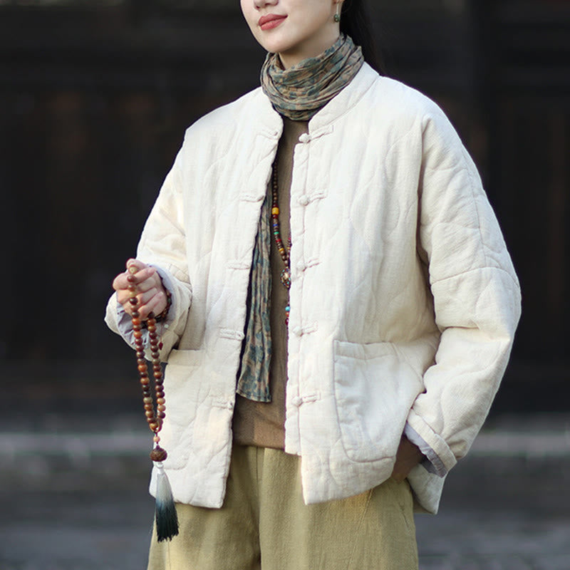 Buddha Stones Winterliche Damen-Thermojacke mit geschwungenen Linien, Froschknopfverschluss, langen Ärmeln, aus Ramie-Baumwollmischung und mit Taschen - image 23