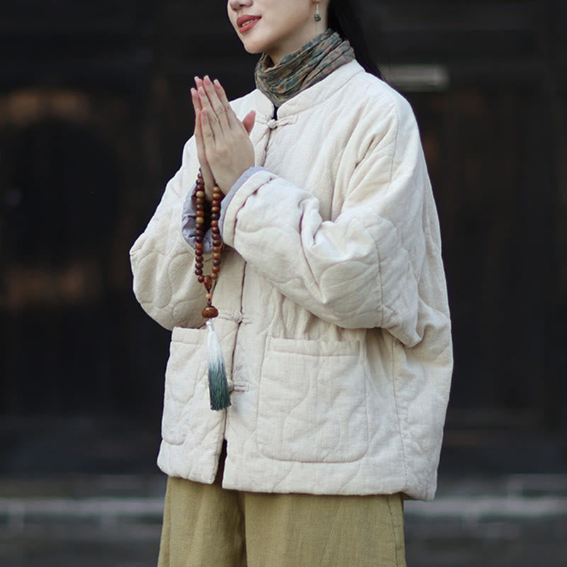 Buddha Stones Winterliche Damen-Thermojacke mit geschwungenen Linien, Froschknopfverschluss, langen Ärmeln, aus Ramie-Baumwollmischung und mit Taschen - image 20