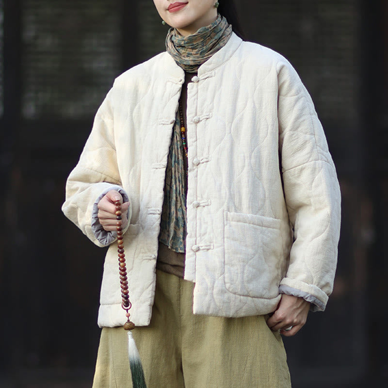 Buddha Stones Winterliche Damen-Thermojacke mit geschwungenen Linien, Froschknopfverschluss, langen Ärmeln, aus Ramie-Baumwollmischung und mit Taschen - image 18