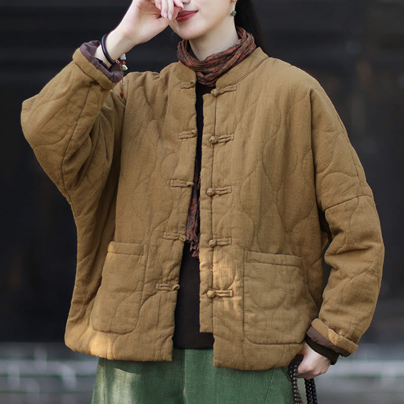 Buddha Stones Winterliche Damen-Thermojacke mit geschwungenen Linien, Froschknopfverschluss, langen Ärmeln, aus Ramie-Baumwollmischung und mit Taschen - image 33