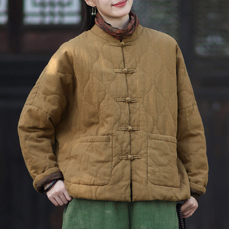 Buddha Stones Winterliche Damen-Thermojacke mit geschwungenen Linien, Froschknopfverschluss, langen Ärmeln, aus Ramie-Baumwollmischung und mit Taschen - image 30
