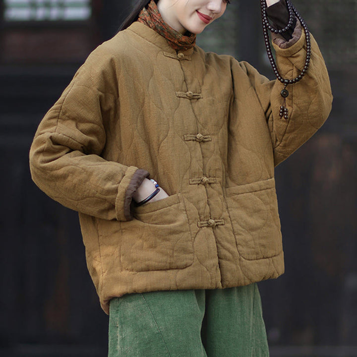 Buddha Stones Winterliche Damen-Thermojacke mit geschwungenen Linien, Froschknopfverschluss, langen Ärmeln, aus Ramie-Baumwollmischung und mit Taschen - image 36