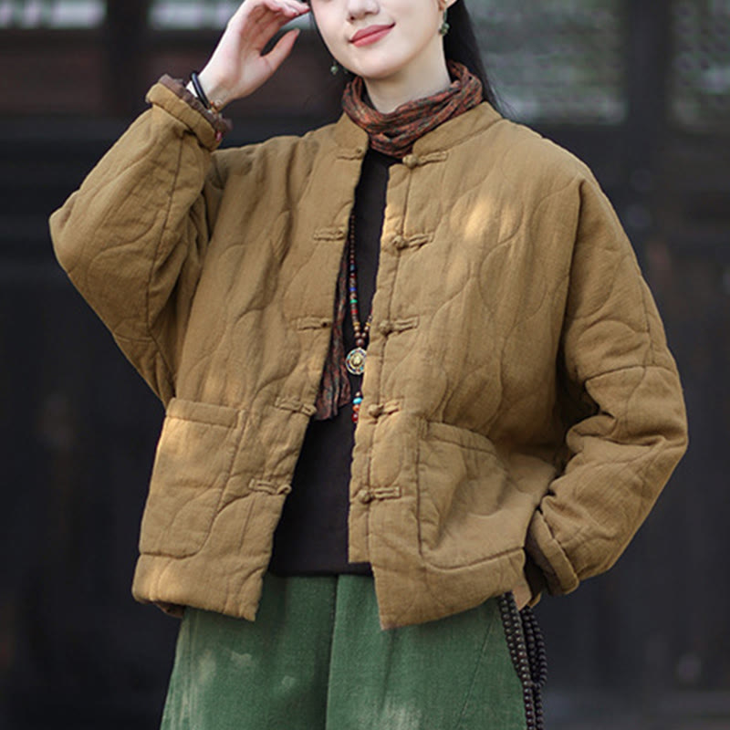 Buddha Stones Winterliche Damen-Thermojacke mit geschwungenen Linien, Froschknopfverschluss, langen Ärmeln, aus Ramie-Baumwollmischung und mit Taschen - image 35