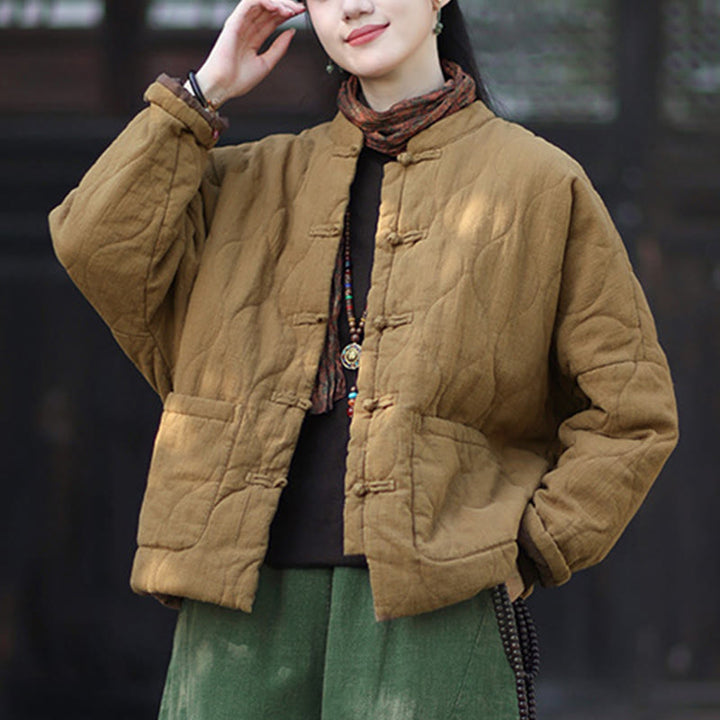 Buddha Stones Winterliche Damen-Thermojacke mit geschwungenen Linien, Froschknopfverschluss, langen Ärmeln, aus Ramie-Baumwollmischung und mit Taschen - image 35