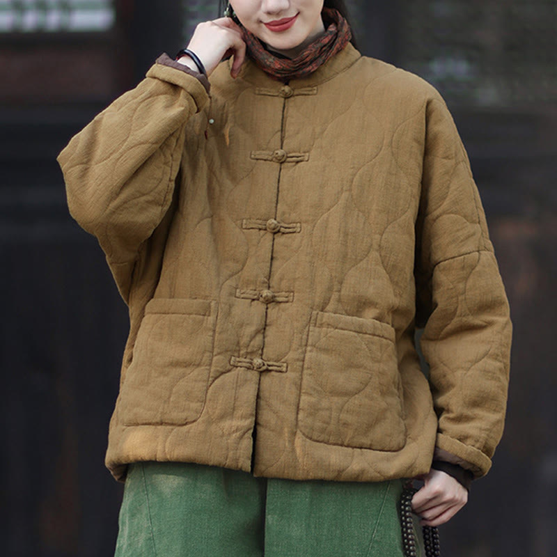 Buddha Stones Winterliche Damen-Thermojacke mit geschwungenen Linien, Froschknopfverschluss, langen Ärmeln, aus Ramie-Baumwollmischung und mit Taschen - image 31